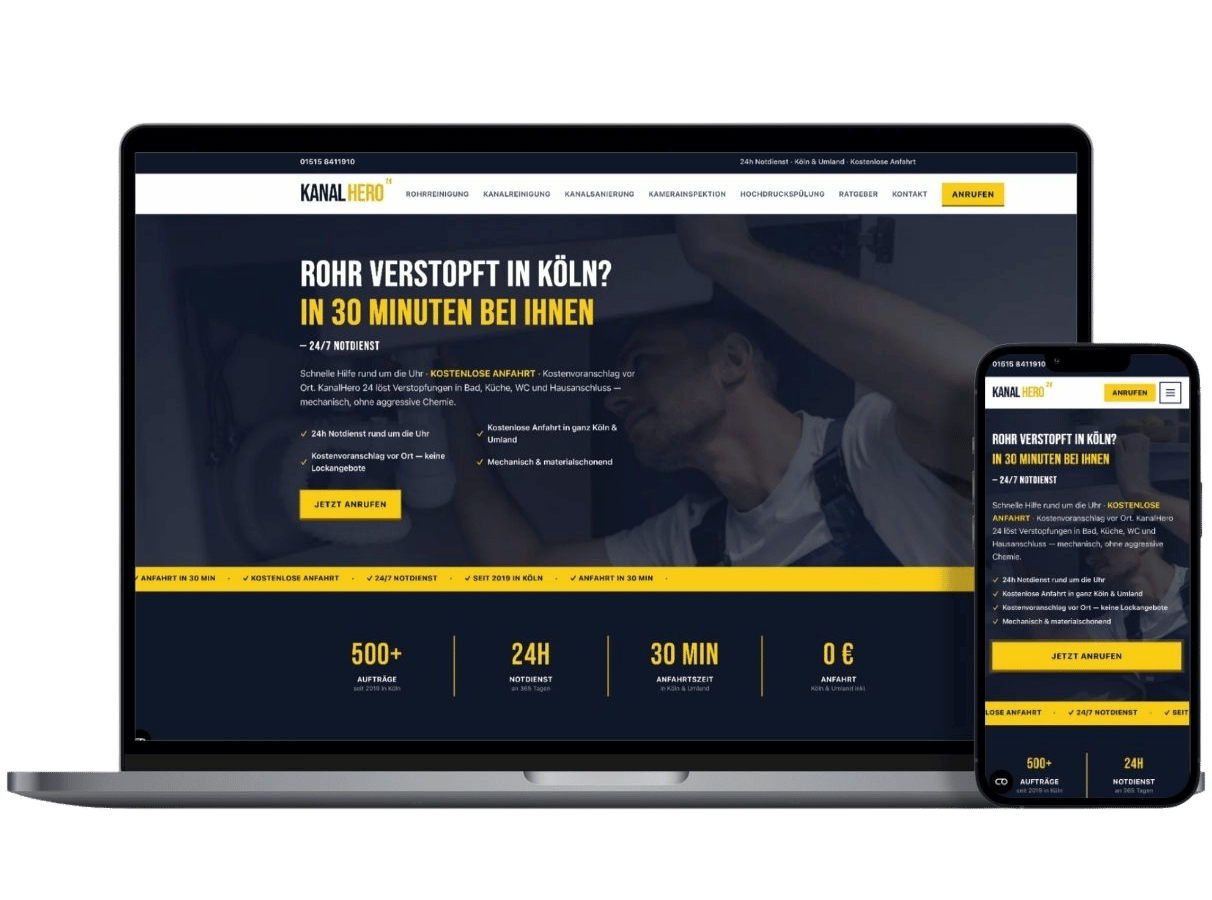 Webseite auf Laptop und Phone — KanalHero 24 als Beispielreferenz