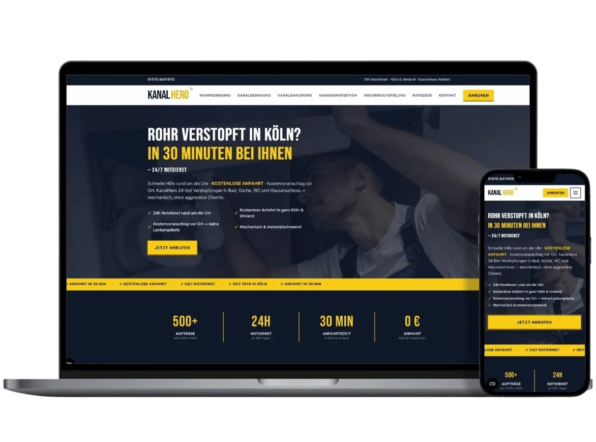 Webseite auf Laptop und Phone — KanalHero 24 als Beispielreferenz