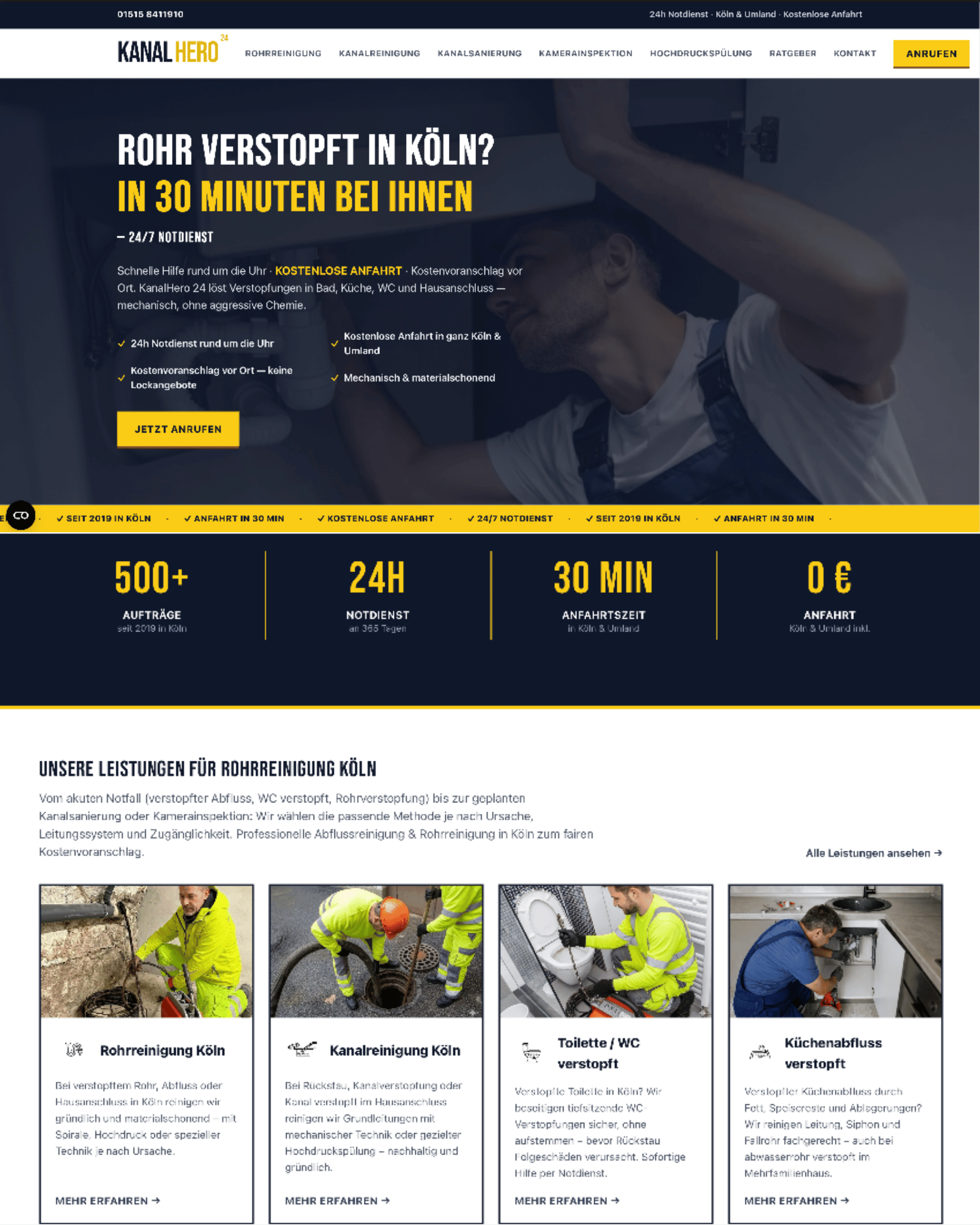 KanalHero 24 — Rohrreinigung Köln Website
